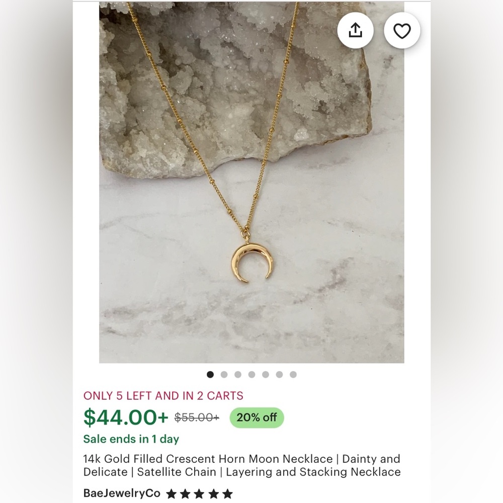 BaeJewelryCo Gold Crescent Moon Necklace from Etsy.